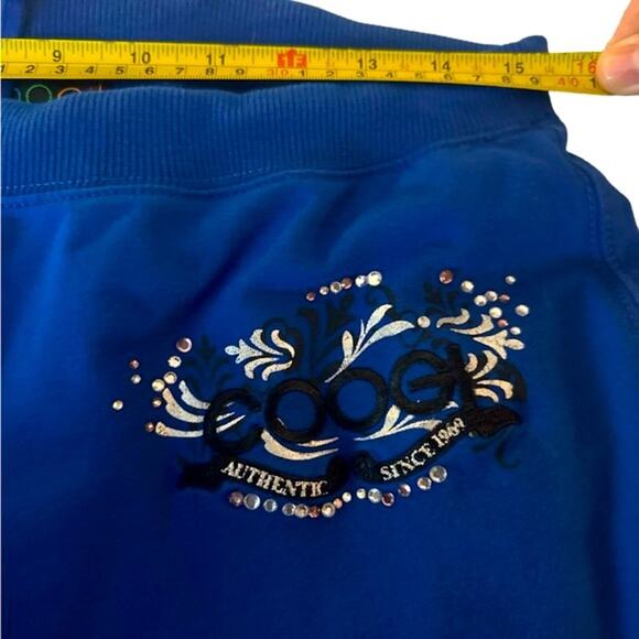 COOGI Vintage Flared Embroidered Knit Sweat Pants, Bright Blue Bling, L - Picture 2 of 15